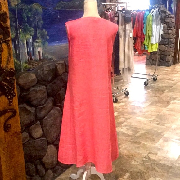 NWT Focus Fashions Coral High Low Linen Sheath Dress - Picture 3 of 3